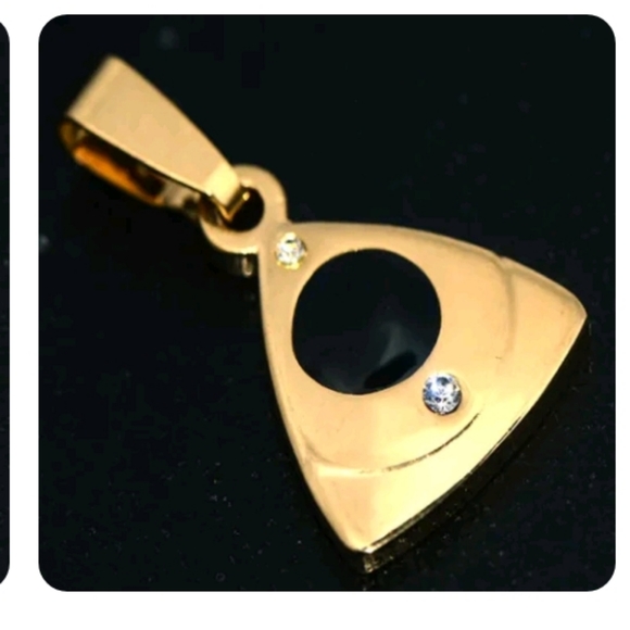 Mens & Womens Black Triangle Pendant Crystal Gold for Chain - Picture 2 of 8